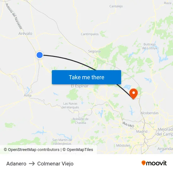 Adanero to Colmenar Viejo map