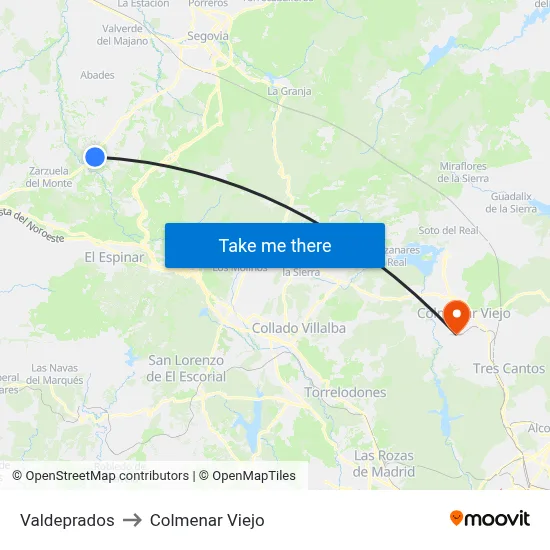 Valdeprados to Colmenar Viejo map