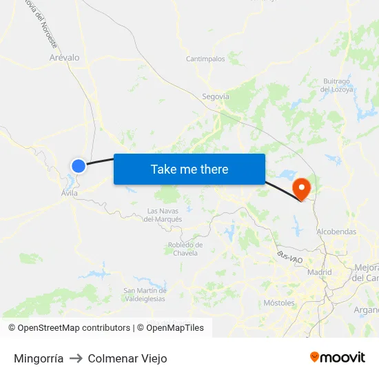 Mingorría to Colmenar Viejo map