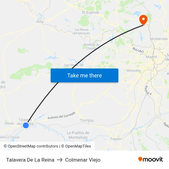 Talavera De La Reina to Colmenar Viejo map
