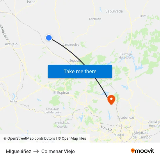 Migueláñez to Colmenar Viejo map