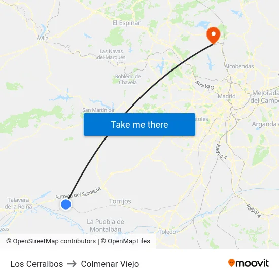 Los Cerralbos to Colmenar Viejo map