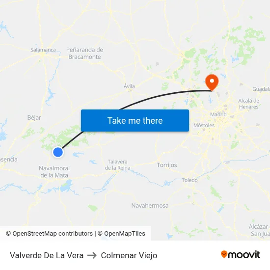 Valverde De La Vera to Colmenar Viejo map
