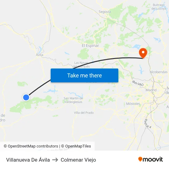 Villanueva De Ávila to Colmenar Viejo map
