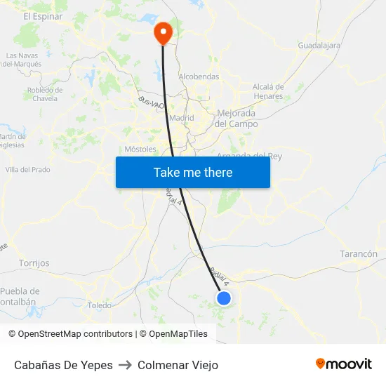 Cabañas De Yepes to Colmenar Viejo map
