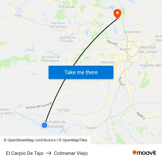 El Carpio De Tajo to Colmenar Viejo map