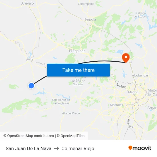 San Juan De La Nava to Colmenar Viejo map