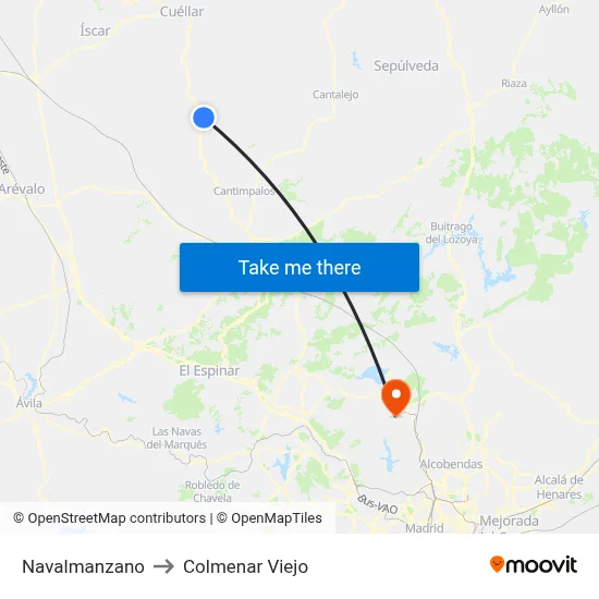 Navalmanzano to Colmenar Viejo map