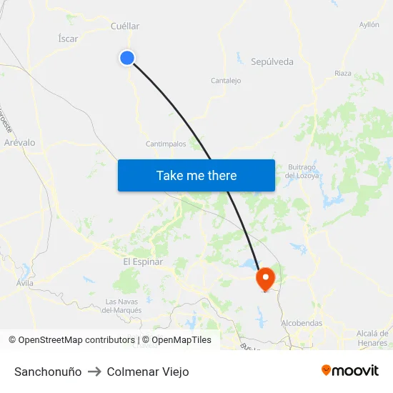 Sanchonuño to Colmenar Viejo map