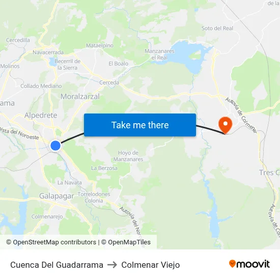 Cuenca Del Guadarrama to Colmenar Viejo map