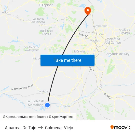 Albarreal De Tajo to Colmenar Viejo map