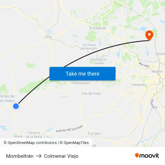 Mombeltrán to Colmenar Viejo map