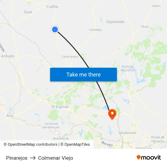 Pinarejos to Colmenar Viejo map