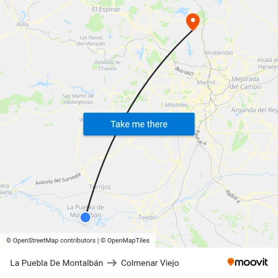 La Puebla De Montalbán to Colmenar Viejo map