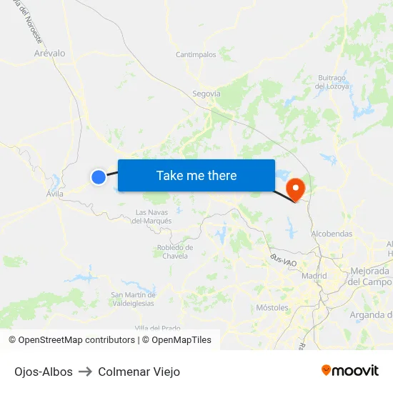 Ojos-Albos to Colmenar Viejo map