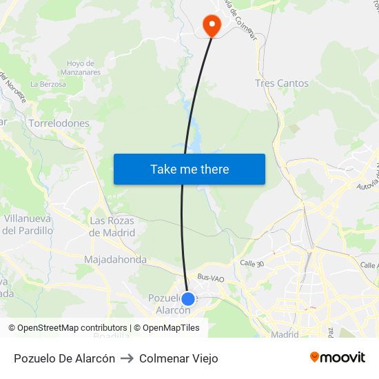 Pozuelo De Alarcón to Colmenar Viejo map