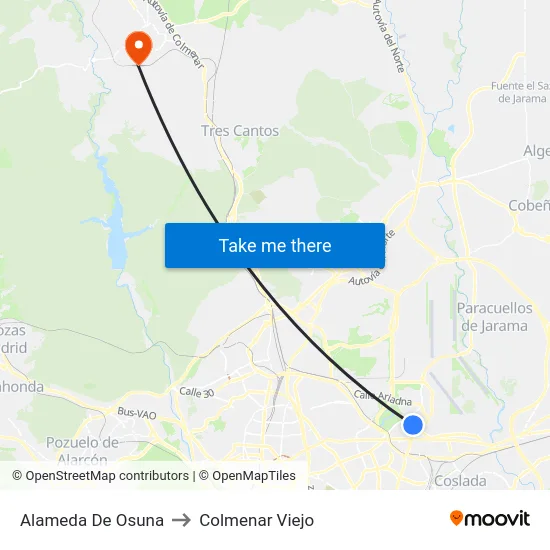 Alameda De Osuna to Colmenar Viejo map