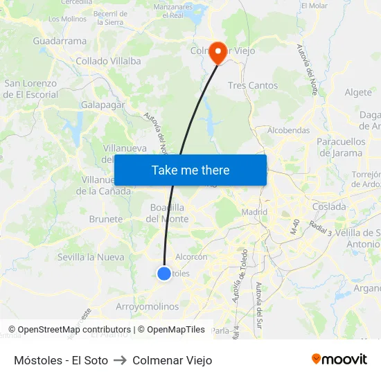 Móstoles - El Soto to Colmenar Viejo map
