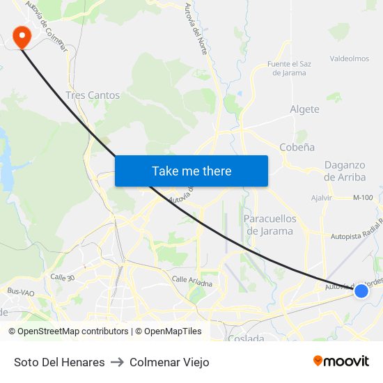 Soto Del Henares to Colmenar Viejo map