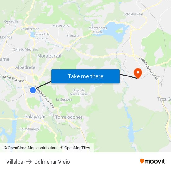 Villalba to Colmenar Viejo map