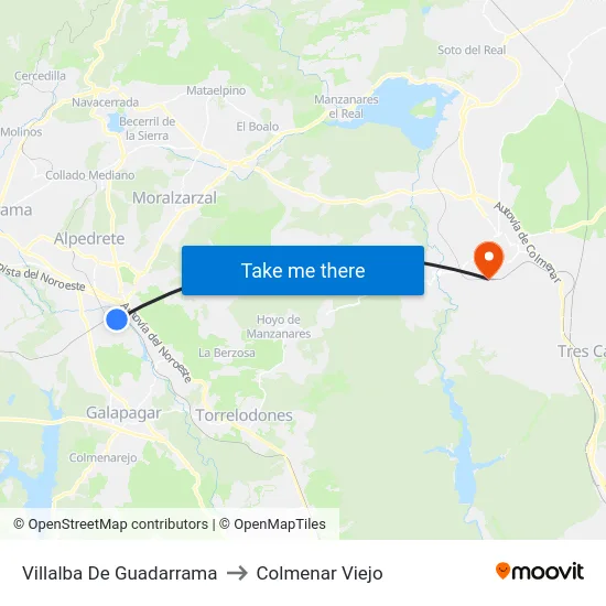 Villalba De Guadarrama to Colmenar Viejo map