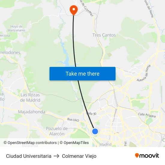 Ciudad Universitaria to Colmenar Viejo map