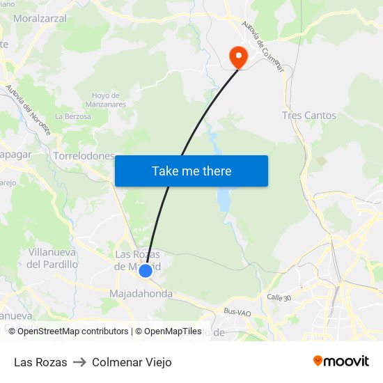 Las Rozas to Colmenar Viejo map