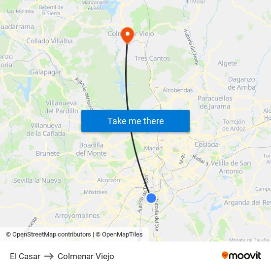 El Casar to Colmenar Viejo map