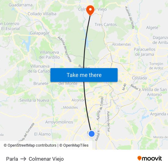 Parla to Colmenar Viejo map