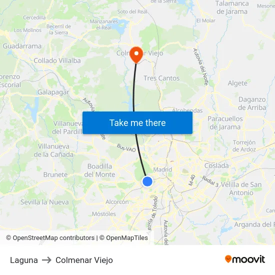 Laguna to Colmenar Viejo map