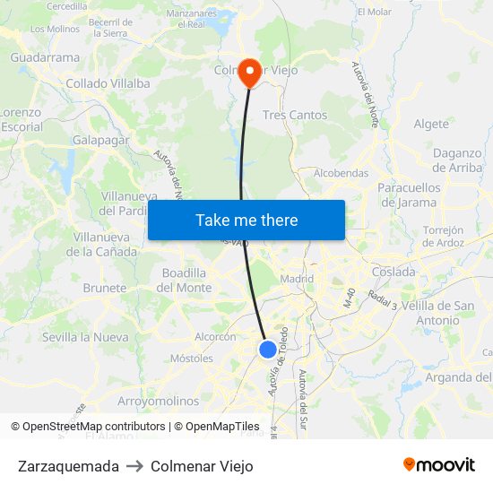 Zarzaquemada to Colmenar Viejo map