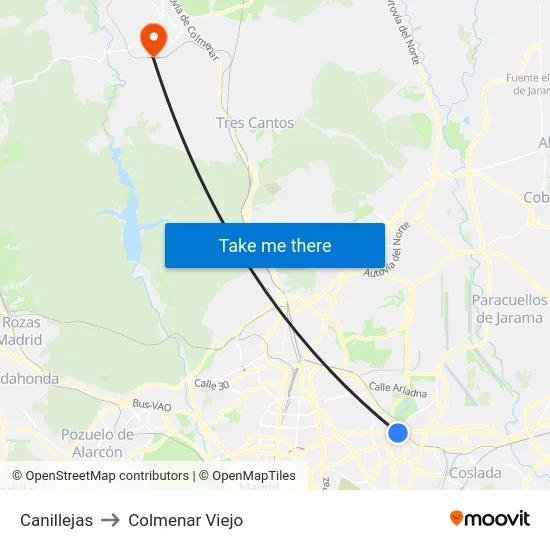 Canillejas to Colmenar Viejo map