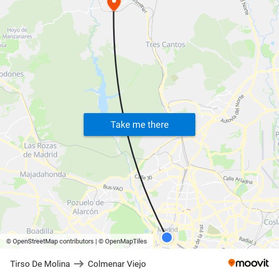 Tirso De Molina to Colmenar Viejo map