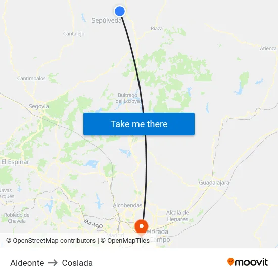 Aldeonte to Coslada map