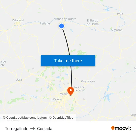 Torregalindo to Coslada map