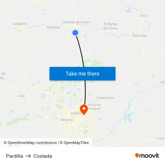 Pardilla to Coslada map