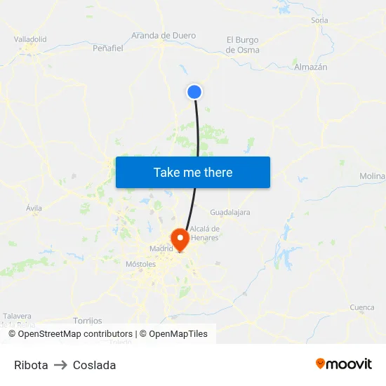 Ribota to Coslada map