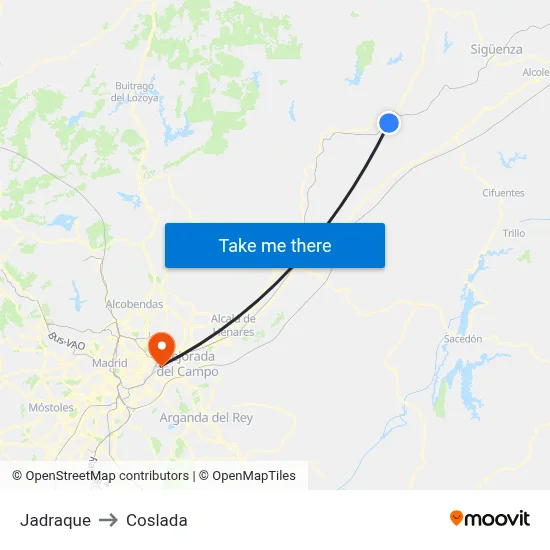 Jadraque to Coslada map