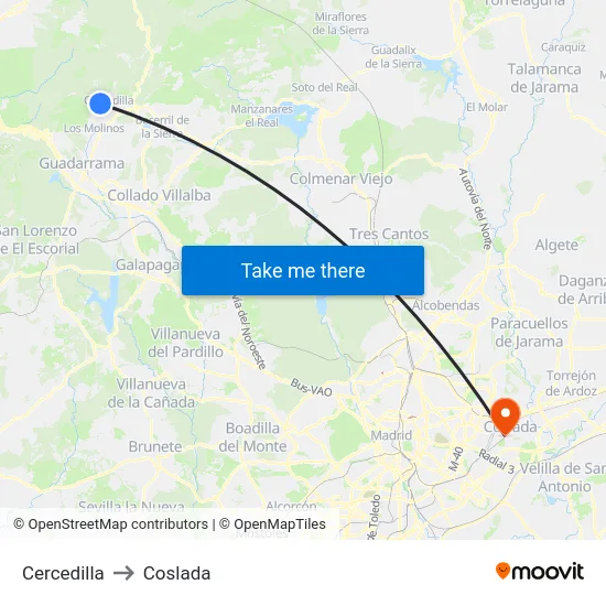 Cercedilla to Coslada map