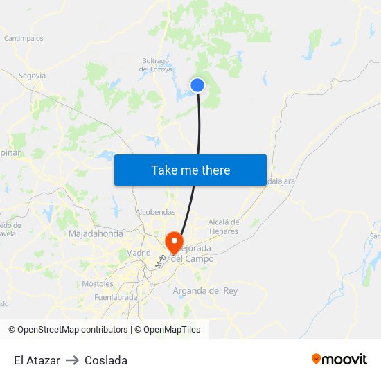 El Atazar to Coslada map