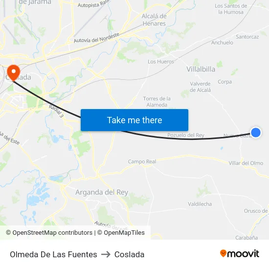 Olmeda De Las Fuentes to Coslada map