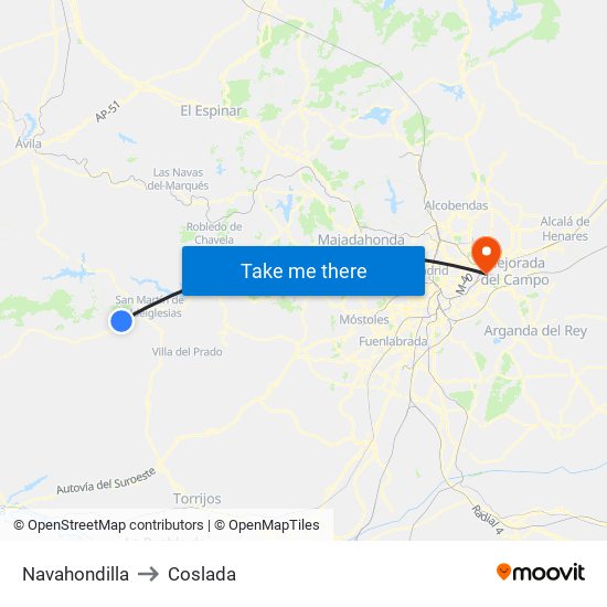 Navahondilla to Coslada map