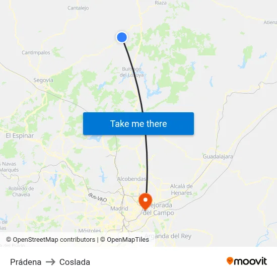 Prádena to Coslada map