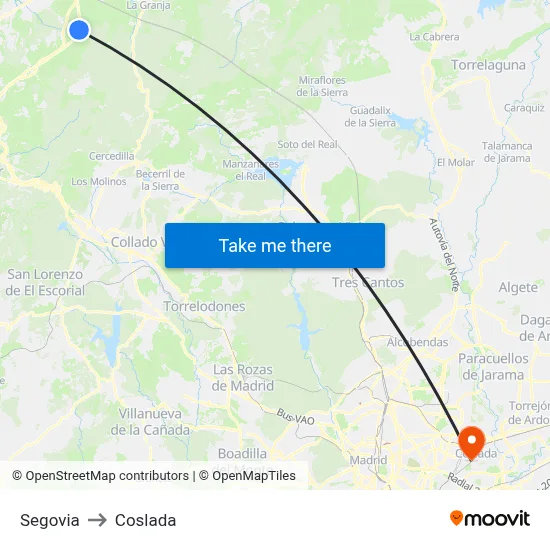 Segovia to Coslada map