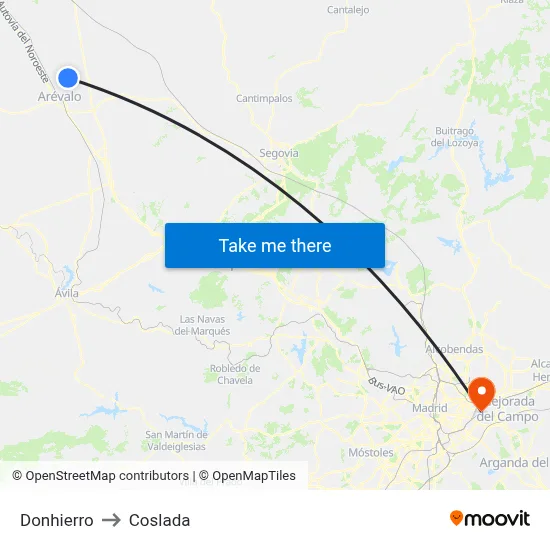 Donhierro to Coslada map