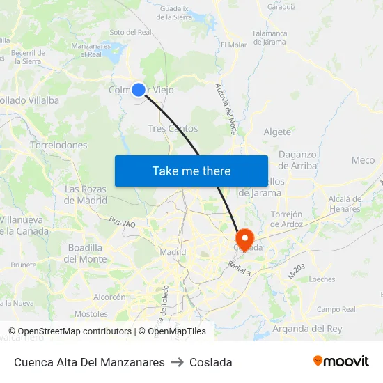 Cuenca Alta Del Manzanares to Coslada map
