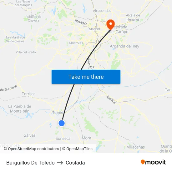 Burguillos De Toledo to Coslada map