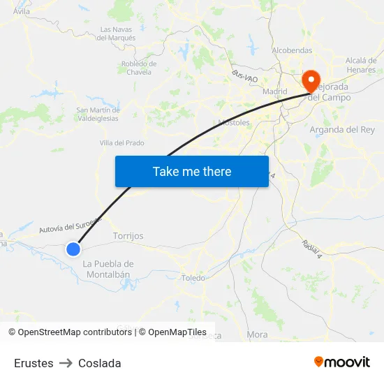 Erustes to Coslada map