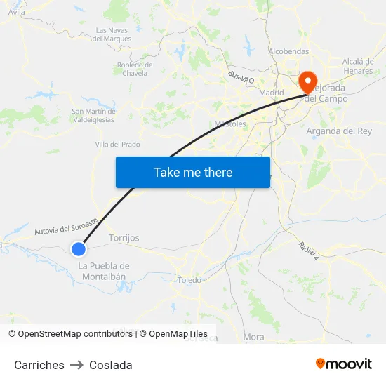 Carriches to Coslada map