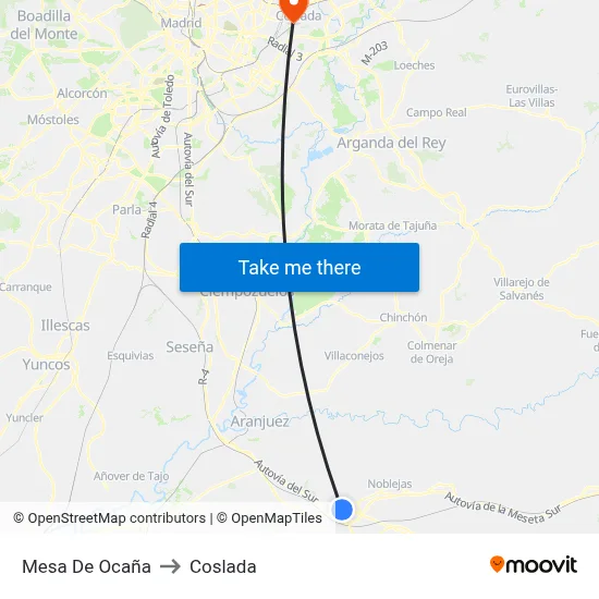 Mesa De Ocaña to Coslada map